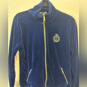 Ralph Lauren velour dark blue track jacket with gold logo L